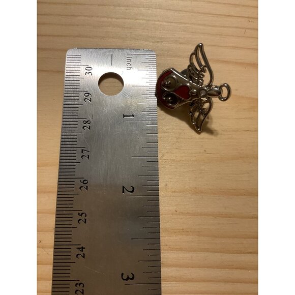 Angel Pin or Pendant With Red Heart Silver Tone Metal - Picture 4 of 4